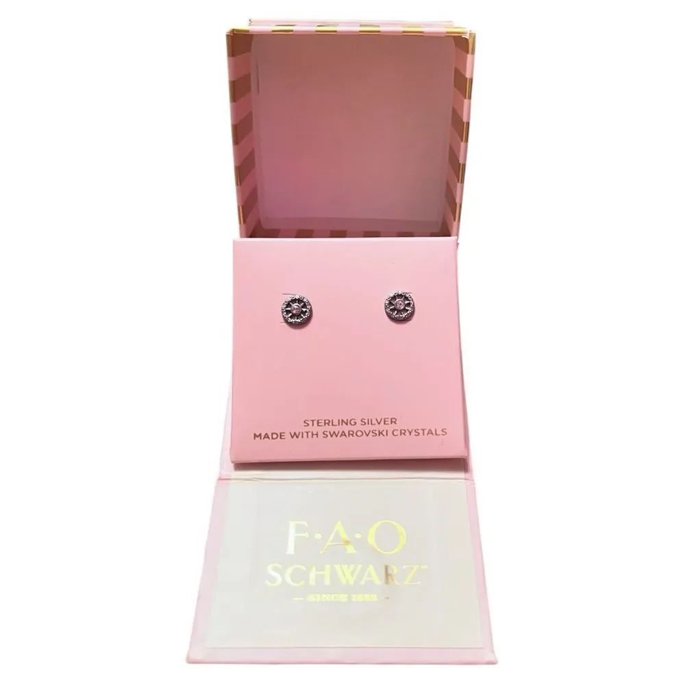 FAO Schwarz Sterling Silver Clear Swarovski Crystal Stud Earrings